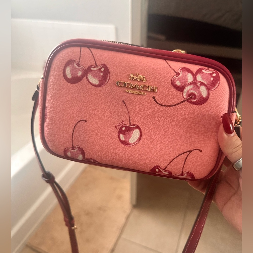 Coach Mini Jamie Camera Bag With Cherry Print Flower Pink